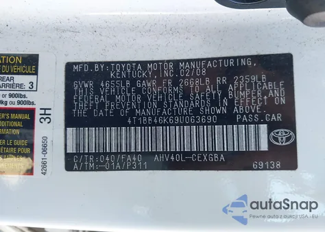 2009 Toyota Camry Hybrid from USA, damaged, VIN 4T1BB46K69U063690